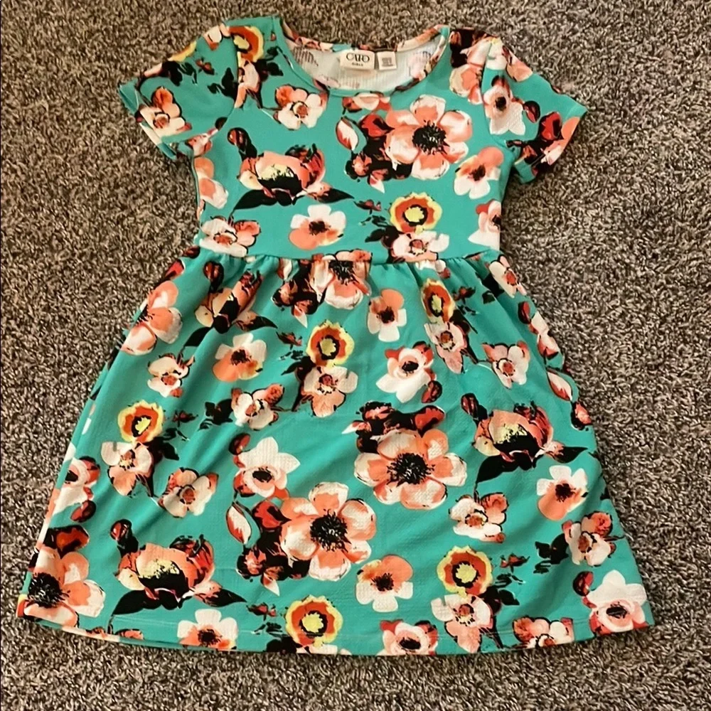 Cato Beautiful Girls Floral Dress in Turquoise and Peach Flowera